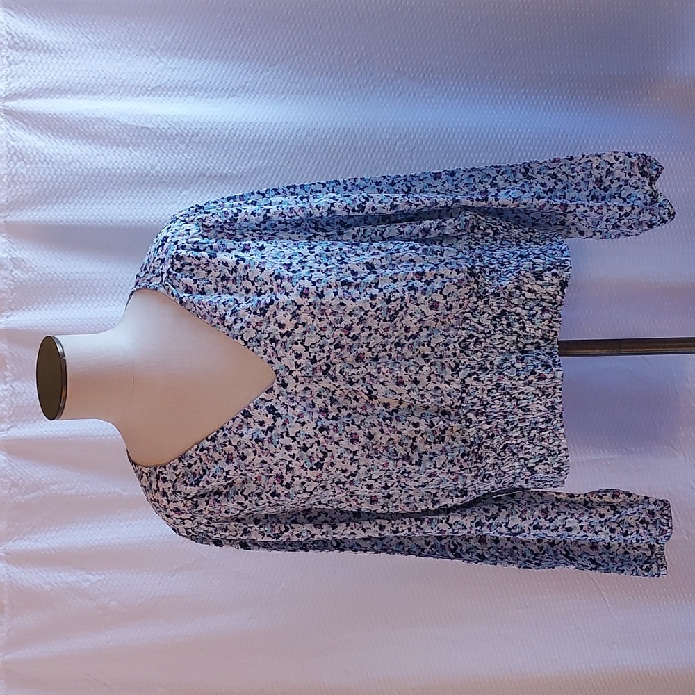 Lane Bryant Women's Peasant Top Cotton Textured  Relaxed Cropped White Purple 20